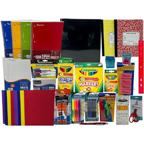 Back to School Supplies Bundle For Elementary 3rd 4th 5th Grade Students - Binder, Pens, Pencils, Crayola Markers-Crayons, Folders, Note Books, Scissors, Erasers, Glue +More (Wide Ruled)