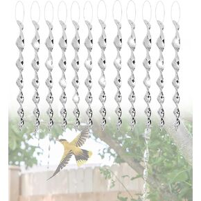 Bird Scare Rods, Anti-Collision Bird Reflective Strip Hanging Decor Device to Deterrent Prevent Woodpecker Owl Strikes, 12 Pcs