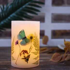 Silverstro Butterfly Flameless Candle Real Wax Blink Battery Operated Candle for Wedding Home Wedding Room Botanical Christmas Fall Decor Set of 1(D4 x H6)