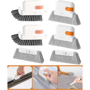 Groove Gap Cleaner Tools Set, 6 Pcs Hand-held 2 Brush with Dustpan&tweezer + 2 Sponge Brush with Dustpan + 2 Replacement Cloth for Sliding Door, Sill, Tile Lines, Shutter, Car Vents, Keyboard