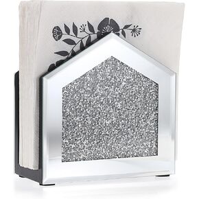 Kokone Napkin Holder for Table Glass Mirrored Napkin Holder,Silver Crystal Crushed Diamond Napkin Holders for Paper Napkins,Sparkly Napkin Holder for Kitchen Dining Table Party Bar Decor