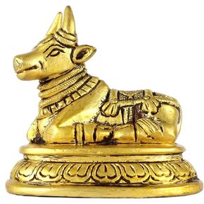 ASHIRWAD Nandi Brass Idol Statue Sculpture Murti God of Yoga Shiva Vahan Bull (Nandi-04)