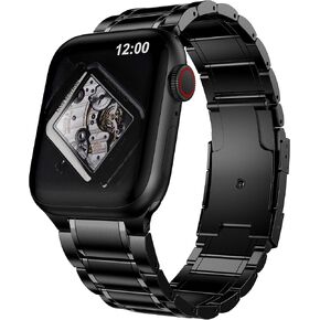Titanium Band Compatible with Apple Watch Band 49mm 45mm 44mm 42mm Men, Business Titanium Metal Band Replacement Strap for Watch Ultra & SE & Series 8 7 Series 6 SE 5 4 3 2, Black