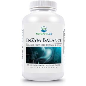 Nature's Lab EnZym Balance - 16 Digestive Enzymes with Aloe, Turmeric, Ginger, Oregano - Ease Gas, Bloating & Constipation* - 180 Capsules (6 Month Supply), ZNLB14414