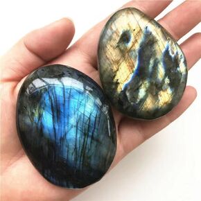 Natural Labradorite Palm Stone-Hand-Carved Pocket Stone,Relaxation Anti-Stress Healing Stone, Reiki Crystals Healing Gifts (Small)