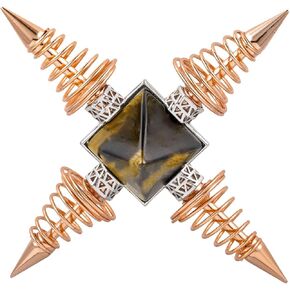 SUNYIK Pyramid Crystal Energy Generator, Healing Chakra Stone Point Conical Spring Four Directions Reiki Balancing Meditation, Tiger's Eye Crystal, Rose Gold Plated