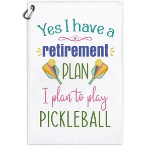 Yes I Have A Retirement Plan Funny Printed Microfiber Pickleball Towel with Clip, Pickleball Towel Gifts for Men Women Dad Mom, Retirement Birthday Gifts for Pickleball Lover Grandpa Grandma