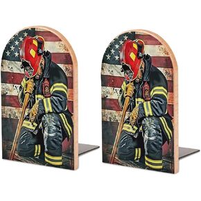 American Firefighter 2 PCS Wood Book Ends Bookends for Shelves Non Skid Book Ends for Office Home Kitchen, Bookends for Holding Books 6.7 * 4.7inch in Saudi Arabia