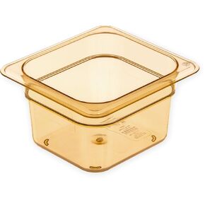 Carlisle FoodService Products Storplus High Heat Food Pan Steam Table Pan, Chafing Pan for Catering, Buffets, Restaurants, High Heat Plastic, 1/6 Size 4 Inches Deep, Amber, (Pack of 6)