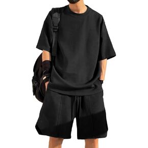 Verdusa Men's 2 Piece Round Neck Oversized Tee Top with Shorts Workout Tracksuit Sets