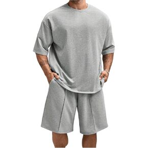 SOLY HUX Men's Plus Size Short Sets 2 Piece Outfits Half Sleeve T Shirts and Shorts Set