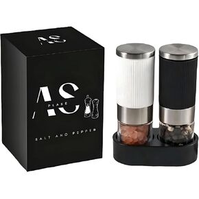 Salt and Pepper Grinder Set of 2,Stainless Steel with Adjustable Holes,Clear Mills The Kit Includes a Stand and Gift Box, Nice Spice Dispenser for Kitchen Decor, Gifts, Home, Camping and Travel