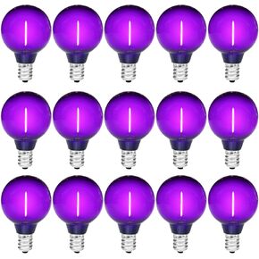 Dark Purple Light Bulbs Plastic 1 Watt G40 LED Replacement Bulbs for Indoor Outdoor String Lights, Shatterproof Waterproof E12 Base Filament Edison Christmas Halloween Light Bulbs,15 Pack