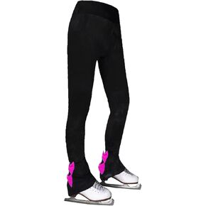LIUHUO Ice Skating Pants Girls Fleece Women's Figure Skating Trousers Bows Breathable Ice Skating Leggings for Skaters