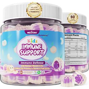 Kids Probiotic Immunity Gummies - 6-1 Kids vitamins Gummies with Vitamin C, D3, Zinc & Elderberry for Digestive and immune Health, Immune Support for Kids Ages 4+, Sugar Free, Gluten Free, 60 Counts