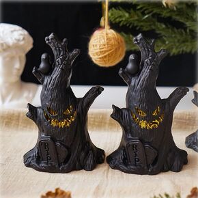 Halloween Pumpkin Night Lights, Devil Tree Jack o Lantern，Indoor Halloween Decorations, Light up Pumpkin Outdoor for Halloween Party Decoration 2Pack