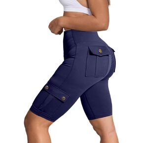 Womens Workout Shorts with Pockets Scrunch Butt Gym Biker Shorts High Waisted Booty Cargo Shorts