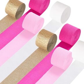 Streamers 8 Rolls, Rose Gold Party Decorations Crepe Paper Pink Brown Streamer for Bachelorette Party Bridal Shower Wedding Shower Baby Shower Birthday Decorations Supplies, 1.8 Inch x 82 Ft/Roll in Kuwait