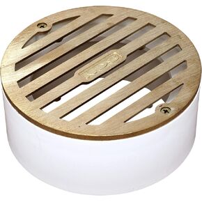 NDS 910B, 4 In. Round Grate Drain Cover, with PVC Collar, Connects to 3 Inch Drain Pipe & 4 Inch Drain Fittings, for Small Lawns, Landscaping and Patios, Satin Brass