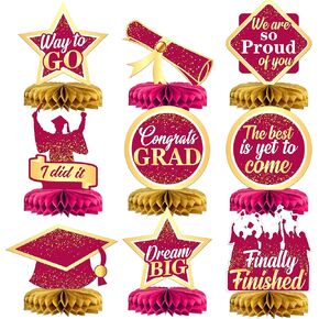 KatchOn, Graduation Centerpieces for Tables 2024 - Pack of 9, Graduation Honeycomb Centerpieces | Black and Gold Graduation Table Decorations 2024 | Black and Gold Graduation Decorations Class of 2024