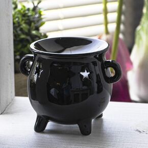 SUMMIT COLLECTION Ceramic Black Witch's Cauldron Tealight Candle Holder Oil Burner 4.75 Inches Tall Essential Oil Incense Aroma Diffuser Home Decor
