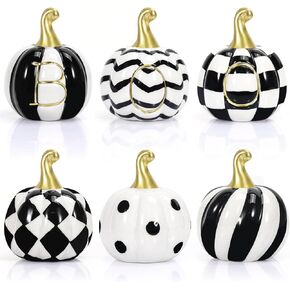 مجموعة من 6 قطع من السيراميك لديكور اليقطين للهالوين، سيراميك أبيض وأسود على شكل يقطين جاموس منقوش من السيراميك، ديكورات الهالوين في الأماكن المغلقة لمزرعة اليقطين، ديكور صينية متدرجة لقطع الطاولة المركزية في المنزل in Kuwait