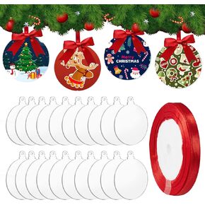 50 Pcs Round Clear Ornaments 4 inch Blank Acrylic 2024 Christmas Ornaments Clear Disc Ornament with Holes for Christmas Trees Yard Decor Labels in Kuwait