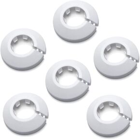 MroMax Fit 1/2 inch Outer Diameter Flange Water Pipe Cover Decoration White Pipe Cover Radiator PP Plastic 16mm(5/8") Escutcheon Pipe Collar for Wall Pipe Tube Decoration 6Pcs
