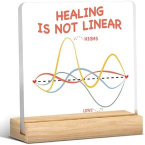 Mental Health Desk Decor Healing is Not Linear Acrylic Desk Plaque Sign Therapy Clear Desk Decorative Sign for Counseling Office School
