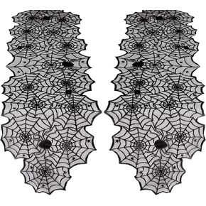 Black Halloween Table Runner Decor: Spider Web Black Table Linens 2 Packs 18 x 72 Inches Lace Runners for Halloween Party Dinner Fireplace Supplies in Kuwait