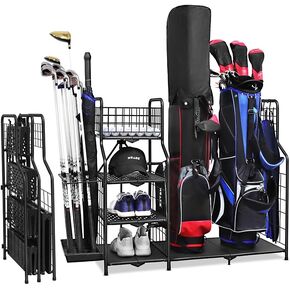 Folding Golf Bag Stand,Golf Storage Organizer for Garage with no Assembly, Golfing Equipment Rack, Extra Storage Rack for Golf Clubs