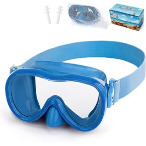 Kids Swim Goggles, Snorkel Mask Diving Mask Swimming Goggles with Nose Cover and Wide Elastic Straps Cover with Mesh Bag & Ear Plugs