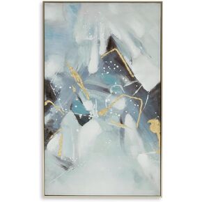Signature Design by Ashley Cormette Contemporary Rectangular Abstract Framed Gallery Wrapped Canvas Wall Art 30 x 50 Inches, Light Blue & Metallic