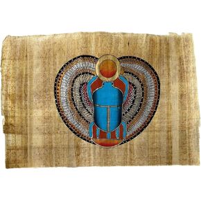 Papyrus Painting Scarab Amulet of Good Luck - Unique Ancient Egyptian Papyrus Art - Egypt Papyrus Painting - Unframed - Framable - 13x9 inches