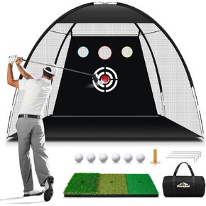 Golf Net, 10x7ft Golf Nets for Backyard Driving Real Golf Balls, Golf Practice Training Aids Net for Indoor & Outdoor, Golf Hitting Net with Targets XL Tri-Turf Golf Mat/Balls/Tee/Bag