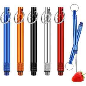 5 Pcs Metal Fruit Pick Portable Reusable Fruit Pick Stainless Steel Titanium Fruit Pick with Protective Holder for Outdoor Picnic Camping Traveling, 5 Colors