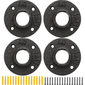 Floor Flange 1-1/4" Pipe Flange 4Pcs Industrial Malleable Iron Pipe Fittings with 4 Threaded Holes, Industrial Vintage Style Floor Flange for DIY Industrial/Home/Decoration(4 Pack, 1-1/4")