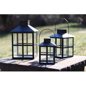 Decorative Square Carriage Style Candle Lanterns, Set of 3 (Black)