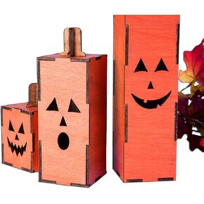 Mini Light Up Wooden Jack o' Lanterns / Miniature Handmade Halloween Pumpkin Decorations, Set of 3, Small (No Lights Included)