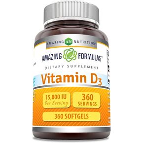 Amazing Formulas Vitamin D3 Supplement | 15000 IU Per Serving | Softgels | Non-GMO | Gluten Free | Made in USA (360 Count)
