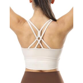 icyzone V Neck Sports Bra for Women, Criss Cross Back Padded Workout Fitness Exercise Running Crop Tank Tops Yoga Bra