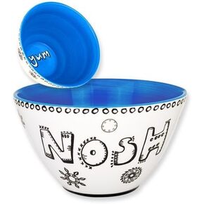 Ceramic Nosh Bowl Blue Accent 7" Diameter