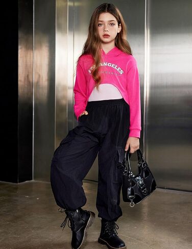 Arshiner Girls Cropped Sweatshirt Long Sleeve Shirts High Low Hem Crop Tops for Teens Kids Hoodies with Cami 5-14 Years in Saudi Arabia