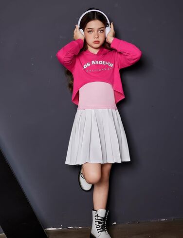 Arshiner Girls Cropped Sweatshirt Long Sleeve Shirts High Low Hem Crop Tops for Teens Kids Hoodies with Cami 5-14 Years in Saudi Arabia