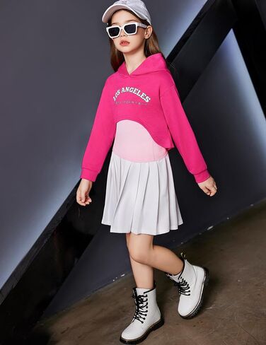 Arshiner Girls Cropped Sweatshirt Long Sleeve Shirts High Low Hem Crop Tops for Teens Kids Hoodies with Cami 5-14 Years in Saudi Arabia