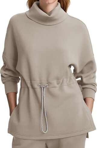 SuperPrity Womens Long Sleeve Sweatshirts Turtleneck Loose Fit Pullover Tops Drawstring Waist Slit Hoodies 2024 Fall Clothes in Saudi Arabia