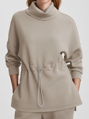 SuperPrity Womens Long Sleeve Sweatshirts Turtleneck Loose Fit Pullover Tops Drawstring Waist Slit Hoodies 2024 Fall Clothes in Saudi Arabia