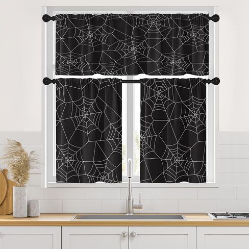 Fall Maple Leaves Kitchen Curtains Autumn Red Orange Yellow Gold Window Curtains Valance and Tier Set 36 Inch Rod Pocket Short Tier Curtain for Room, Cafe Kitchen Decor in Saudi Arabia