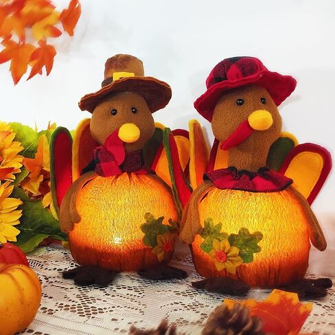 Ogrmar 9.8 بوصة 2 حزمة LED تركيا زوجين دمية الشكر منضدية الديكور رائعة اليدوية تركيا دمية عدة، الخريف الخريف ديكور المنزل in Kuwait