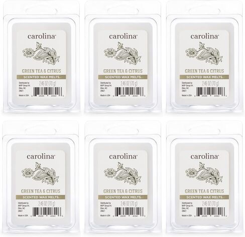 Carolina Candle Green Tea & Citrus Scented Wax Melts, Soy-Based White Wax Blend, 6 Wax Cubes, 2.46 oz - Pack of 6 in Kuwait